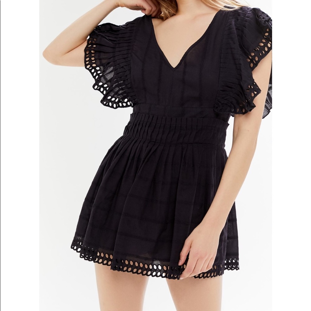 UO Embroidered Eyelet Romper with Open Back